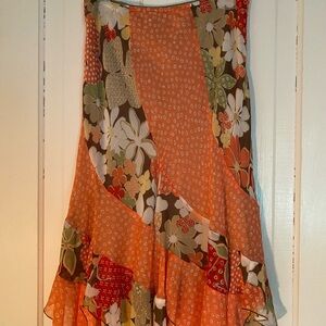 Allison Taylor Asymmetrical Floral Skirt - Orange and Brown
